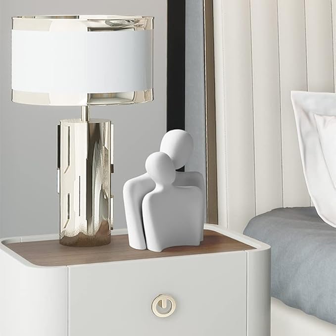 Ceramic Couple Statues for Home Decor, Hugging Couple Figurines for Shelf and Table Decor, Modern Romantic Sculptures for Living Room Bedroom Office Decor, White