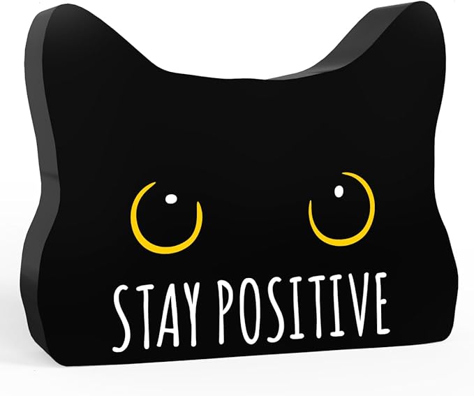 Stay Positive Funny Bathroom Acrylic Decor Sign Black Cat Decor Cat Decor for Home Bathroom Cat Lover Gifts For Women Men