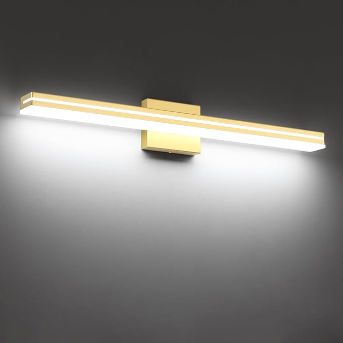 SineRise 32-Inch LED Modern Bathroom Vanity Light Bar, Gold Modern Acrylic Bathroom Wall Lighting Fixtures Over Mirror (Cool White 6000K)