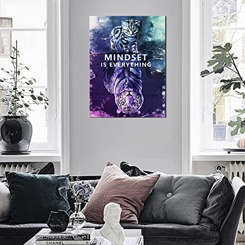 Motivational Quotes Mindset is Everything Cat and Tiger Art Work Wall Canvas Prints Wall Decor Gym Office Classroom Quotes Framed Artwork Home Office Decoration Motivational Posters Art[30″W X 40″H]