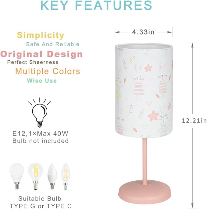 Lampwell Alee Small Modern Rabbit Table Lamp for Living Room & Bedroom, Set of 2, Light Pink, 4.33H12.21IN, Bulb Excluded