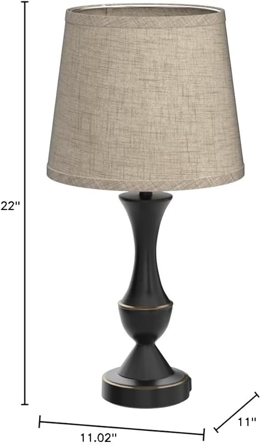 Upgraded Touch Table Lamps Set of 2, 22" Tall Bedside Lamps with USB C+A Ports, 3 Way Dimmable Nightstand Lamps for Bedroom, Living Room, Office, Black Lamp with Beige Lampshade, Bulb Included