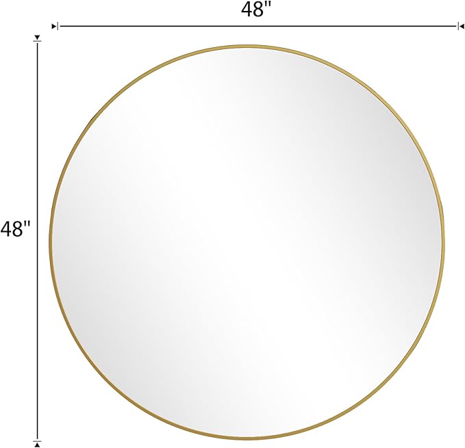 BEAUTYPEAK 48 Inch Round Mirror, Metal Frame Circle Mirror, Wall Mounted for Entryway, Bathroom, Vanity, Living Room, Gold