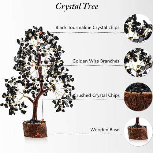 Crystal Tree of Life Black Tourmaline Healing Crystal Trees for Home & Office Decoration, Handmade Gem Money Bonsai Trees for Positive Energy, Christmas Decor, Birthday Gifts for Women, Mom