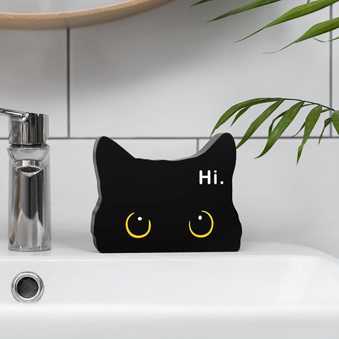 Black Cat Funny Home Bathroom Acrylic Decor Sign Black Cat Decor Cat Bathroom Decor Cat Decor for Home Bathroom Living Room Cat Lover Gifts For Women Men