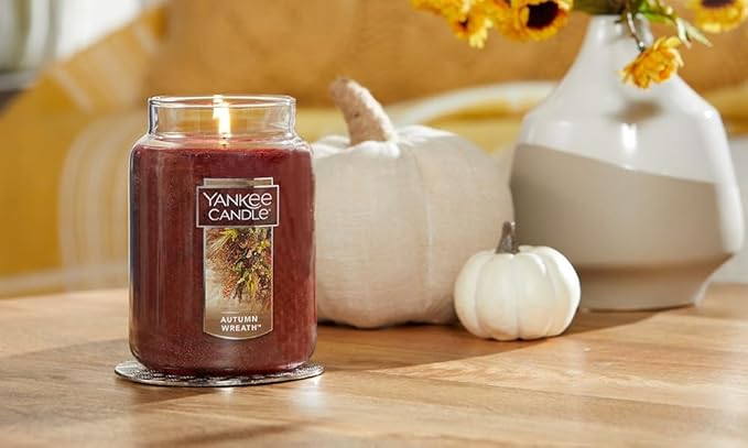 Yankee Candle Autumn Wreath Scented Classic 22oz Large Jar Single Wick Aromatherapy Candle Over 110 Hours of Burn Time Fall Fragrance Perfect for gifting