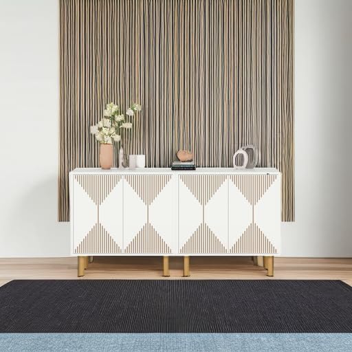 Tribesigns Modern White Storage Cabinet Set, Freestanding Floor Cabinet, Classic 59 inches Sideboard, Wood Buffet Cabinet with Doors, Large Storage Cabinet for Living Room, Dining Room, Garage