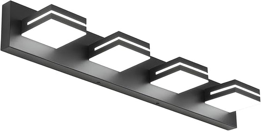 SineRise LED Modern Bathroom Vanity Light Fixtures (4-Light, 30-Inch, Dimmable), Matte Black Modern Acrylic Bathroom Wall Lighting Fixtures Over Mirror (Cool White 6000K)