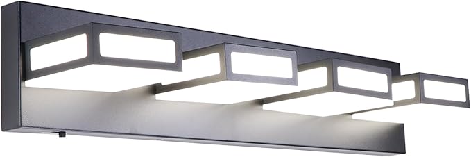 4-Light Bathroom Vanity Light Fixtures,Matte Black Bathroom Wall Lighting Fixtures Over Mirror, Dimmable 5CCT LED Vanity Lights with Acrylic Shades