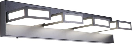 4-Light Bathroom Vanity Light Fixtures,Matte Black Bathroom Wall Lighting Fixtures Over Mirror, Dimmable 5CCT LED Vanity Lights with Acrylic Shades