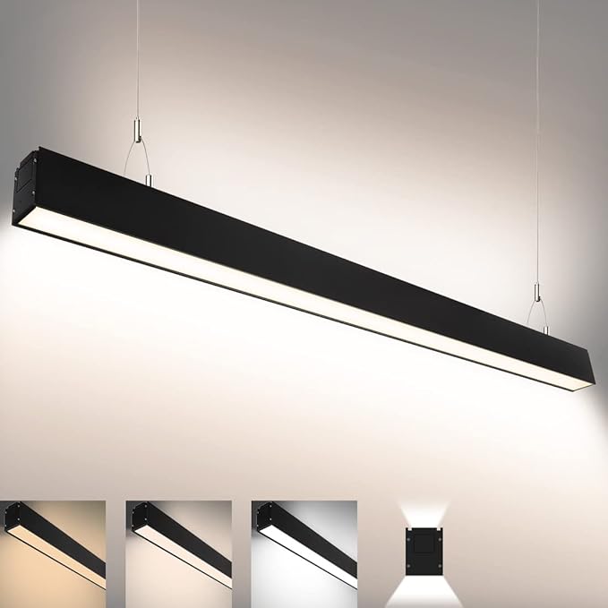 DAKASON 4FT Linkable LED Linear Light, 35W Down 15W Up Light, 3/4/5000K CCT Selectable, Dimmable Suspended Lighting for Billiard Pool Table, Commercial Linear Lighting Fixture for Office, 1Pack Black