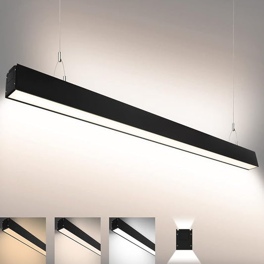 DAKASON 4FT Linkable LED Linear Light, 35W Down 15W Up Light, 3/4/5000K CCT Selectable, Dimmable Suspended Lighting for Billiard Pool Table, Commercial Linear Lighting Fixture for Office, 1Pack Black