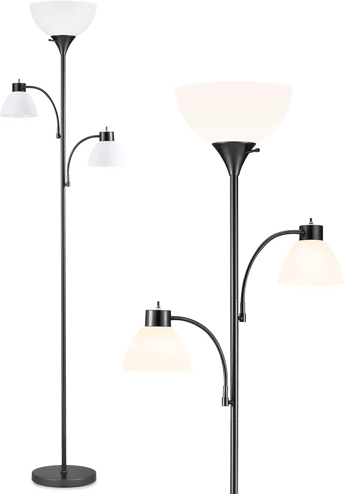 VONLUCE 71" Floor Lamp, Standing Lamp with Adjustable Reading Lights & 3 Bulbs, Modern Torchiere Floor Lamp with 3 Color Temperatures, Tall Lamp for Living Room Bedroom Corner, Black