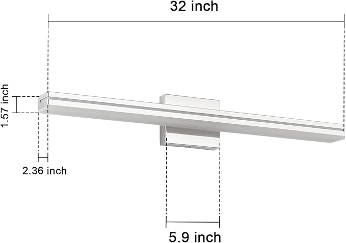 SineRise 32-Inch LED Modern Bathroom Vanity Light Bar, Chrome Modern Acrylic Bathroom Wall Lighting Fixtures Over Mirror (Cool White 6000K)