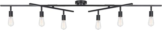 GLOBE Electric 64000125 64" 6-Light Double Center Swivel Track Lighting, Matte Black, Adjustable Pivoting Heads, Center Canopy, Modern Ceiling Light for Kitchen Island, Hallway, or Dining Room