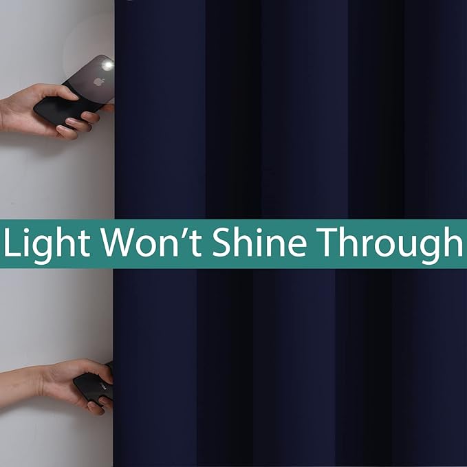 Yakamok 100% Blackout Extra Wide Thermal Insulated Curtains, Total Shade Patio Door Curtain, Full Light Shading Sliding Door Drape Room Divider for Living Room/Bedroom, Navy Blue, W100 x L108, 1 Panel