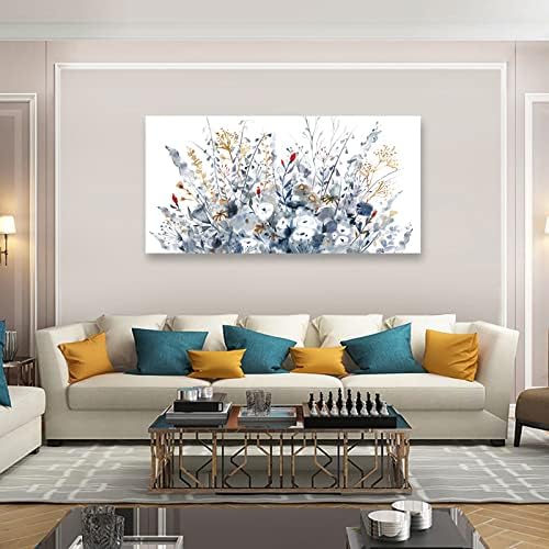 Flowers Canvas Wall Art for Living Room Wall Decor Indigo Floral Canvas Painting Watercolor Plants Pictures Vintage Botanical Flower Canvas Artwork for Bedroom Office Home Wall Decorations 29" x 58"