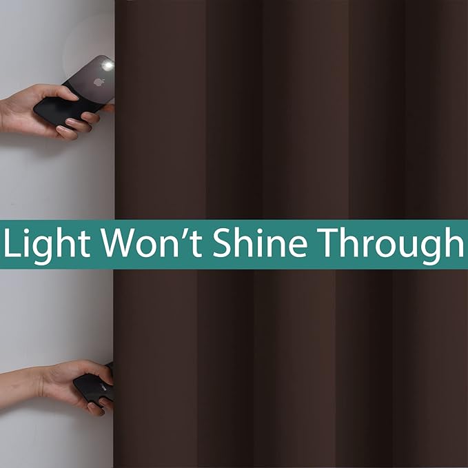 Yakamok 100% Blackout Curtains for Bedroom, 2 Thick Layers Thermal Insulated Grommet Total Blackout Drapes with Black Liner for Living Room (62Wx63L,Chocolate Brown, 2 Panels)