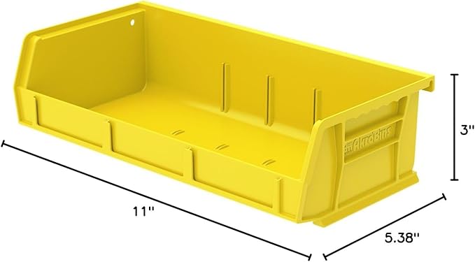 Akro-Mils 30232YELLO Plastic Storage Stacking Hanging Akro Bin (8 Pack), 5-3/8 x 11 x 3, Yellow