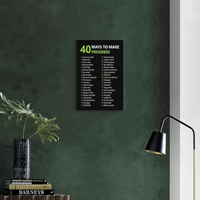 Inspirational Office Canvas Wall Art Motivational Positive Entrepreneur Quotes 40 Ways to Make Progress Painting Artwork Library Classroom Wall Decor Frame Ready to Hang[12''W X 18''H]