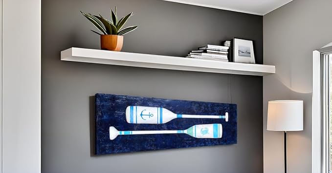 Yihui Arts Coastal Canvas Wall Art - Navy Blue and White Oar Painting for Bedroom Bathroom Decor