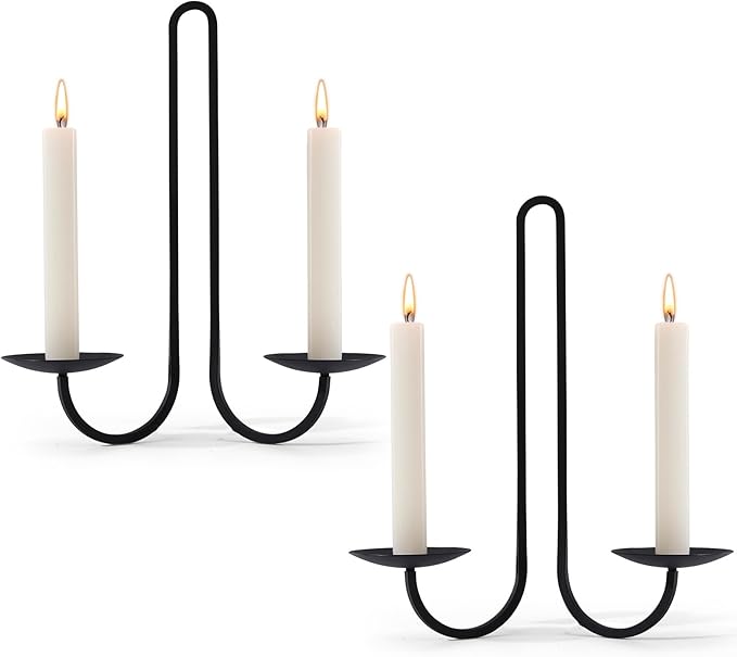 Wall Candle Holder Set of Two, Metal Black Candle Sconces Wall Decor, Hanging Candle Holder Fits Taper Candle/LED Tea Lights, Wedding Housewarming Gifts for Farmhouse Living Room Fireplace