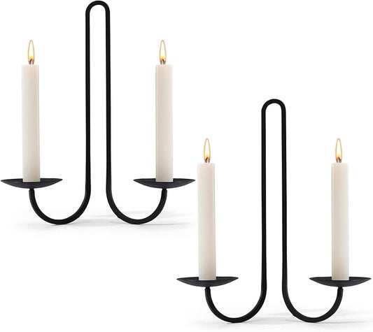 Wall Candle Holder Set of Two, Metal Black Candle Sconces Wall Decor, Hanging Candle Holder Fits Taper Candle/LED Tea Lights, Wedding Housewarming Gifts for Farmhouse Living Room Fireplace