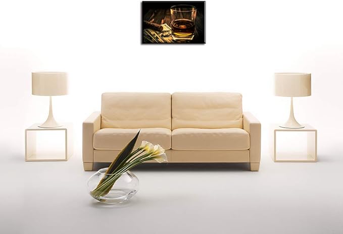 Cigar and Wine Wall Art for Bar, PIY Whiskey Picture Canvas Painting Prints Artwork (Waterproof Home Decor, 1" Thick, Bracket Mounted Ready to Hang, 20x30 Large)