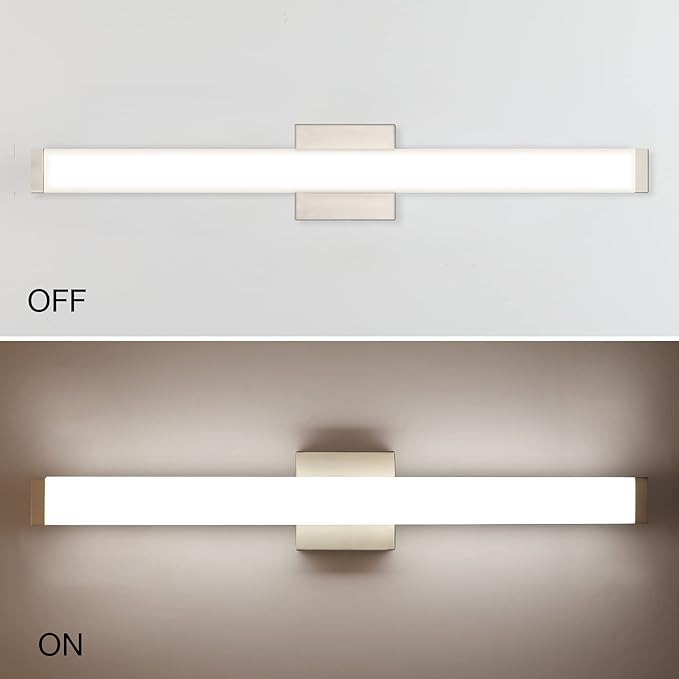 Bathroom Vanity Light Brushed Nickel Square LED 24 inch 14W 4000K Natural White Light Wall Bar Lighting Fixtures Over Mirror (Brushed Nickel, 33.5 inch 5CCTDimmable)