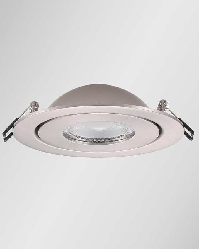 4-inch Gimbal LED Recessed - 4 in Lighting 6Pack Canless Brushed Nickel Trim 90° Tilt Swivel LED Eyeball Wafer Slope Ceiling Adjustable Spotlight Dimmable Brushed Nickel 4 inch 6 Pack