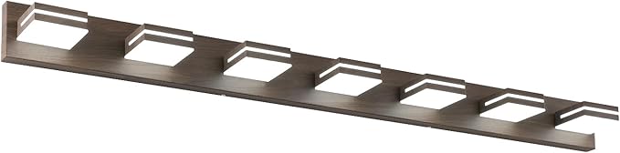 SineRise LED Modern Bathroom Vanity Light Fixtures (7-Light, 55-Inch), Brown Wood Painted Modern Acrylic Bathroom Wall Lighting Fixtures Over Mirror (Cool White 6000K)