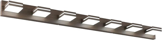 SineRise LED Modern Bathroom Vanity Light Fixtures (7-Light, 55-Inch), Brown Wood Painted Modern Acrylic Bathroom Wall Lighting Fixtures Over Mirror (Cool White 6000K)