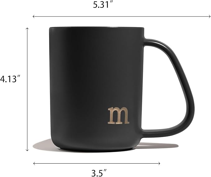 COLLECTIVE HOME - Ergonomic Handle Ceramic Mug, 15 oz Personalized Coffee Cup with Golden Initial, Microwave & Dishwasher Safe, Elegant Monogram Tea Mug in Gift Box for Home & Office (Black-m)