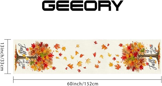 GEEORY Fall Table Runner 13 x 60 Inch, Maple Leaves Autumn Farmhouse Decor for Thanksgiving & Holiday Parties – Kitchen, Dining Table, Indoor/Outdoor GT156-60