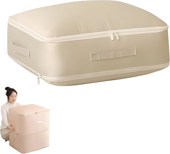 Atlodas Dustproof and Moisture-proof Compression Storage Bag, Comforter Storage Bag, Folding Organizer bag for King/Queen Comforters, Pillows, Bedding/Quilt, Blanket, Duvet, Space Saver (Beige, M)