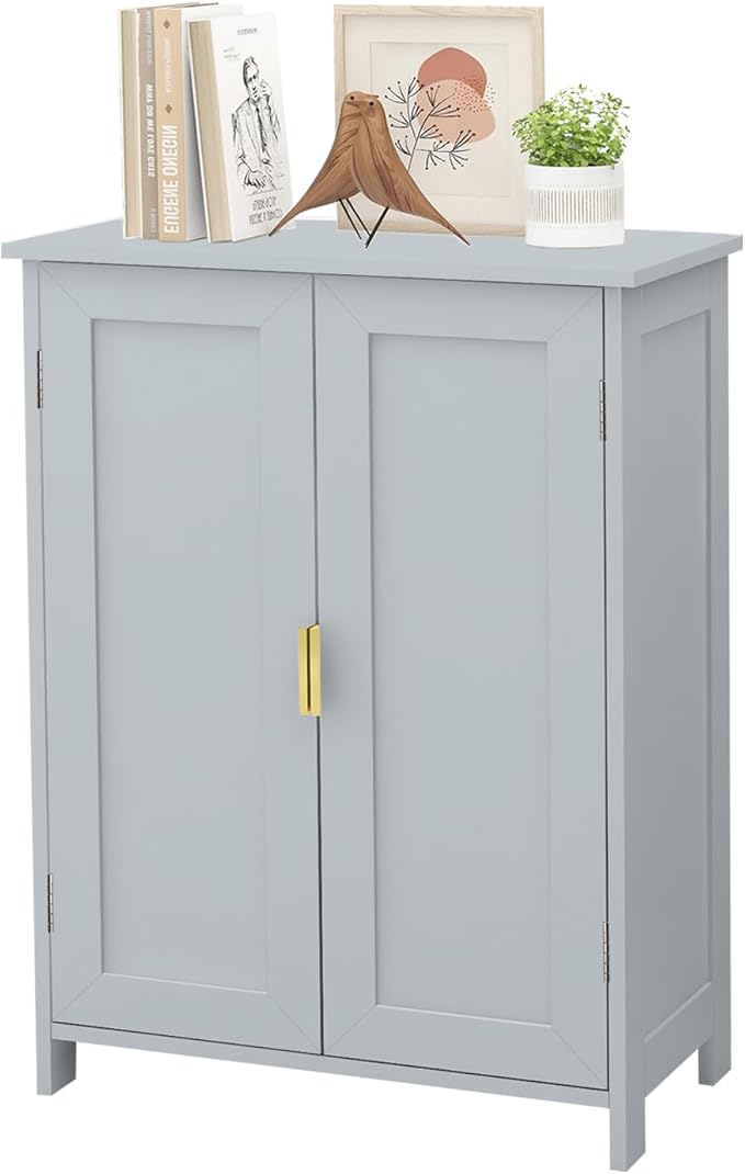 TaoHFE Grey Freestanding Bathroom Cabinet, 2 Doors, Towel Cabinet, Small Storage for Office, Restaurant, Living Room