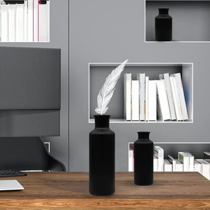 Matte Black Ceramic Vase Set, 3 Small Rustic Decorative Vases for Modern Farmhouse Office Home Decor, Living Room Centerpieces Decoration for Table Mantel Entryway Shelves Decor