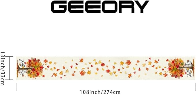 GEEORY Fall Table Runner 13 x 108 Inch, Maple Leaves Autumn Farmhouse Decor for Thanksgiving & Holiday Parties – Kitchen, Dining Table, Indoor/Outdoor GT156-108