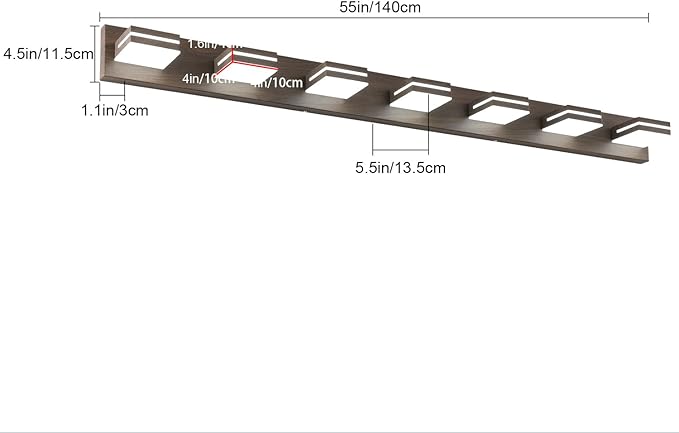 SineRise LED Modern Bathroom Vanity Light Fixtures (7-Light, 55-Inch), Brown Wood Painted Modern Acrylic Bathroom Wall Lighting Fixtures Over Mirror (Cool White 6000K)