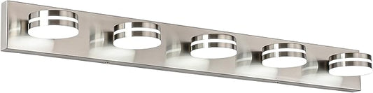 Brushed Nickel Bathroom Light Fixtures Over Mirror, 5-Light Bathroom Vanity Light, LED Dimmable Bath Lights, Modern Wall Mounted Lighting Fixture with Rotating Lamp Head