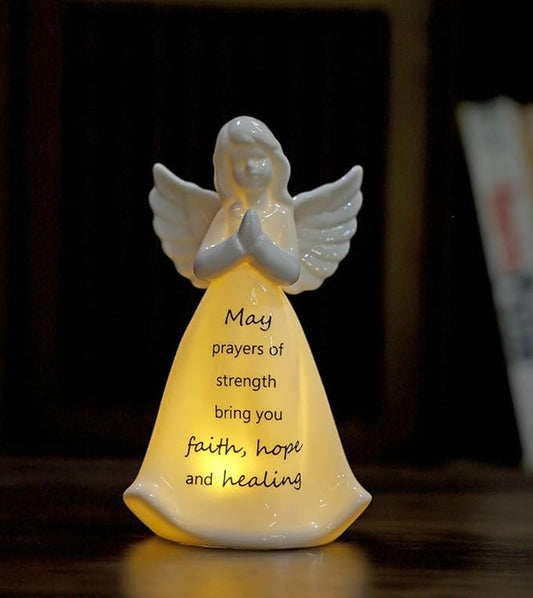 ADAVAS.Y&G Ceramic Praying Angel Figurine Best Gift for Loved Ones Healing Angel Night Light 7" H