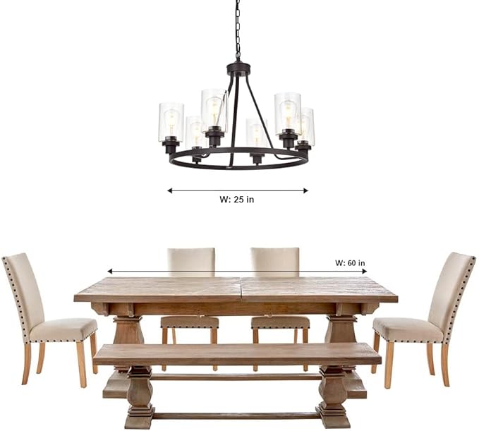 MELUCEE 6-Light Glass Chandelier Farmhouse Lighting, Kitchen Island Lighting Dining Room Light Fixtures Hanging Glass Pendant Light Oil Rubbed Bronze Finished