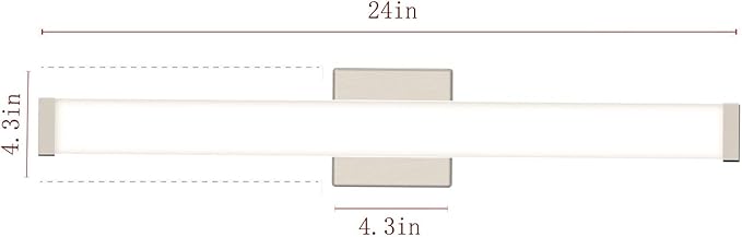 Bathroom Vanity Light Brushed Nickel Square LED 24 inch 14W Dimmable 4000K Natural White Light Wall Bar Lighting Fixtures Over Mirror