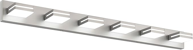 SineRise LED Modern Bathroom Vanity Light Fixtures (6-Light, 48-Inch, Dimmable), Brushed Nickel Modern Acrylic Bathroom Wall Lighting Fixtures Over Mirror (Cool White 6000K)