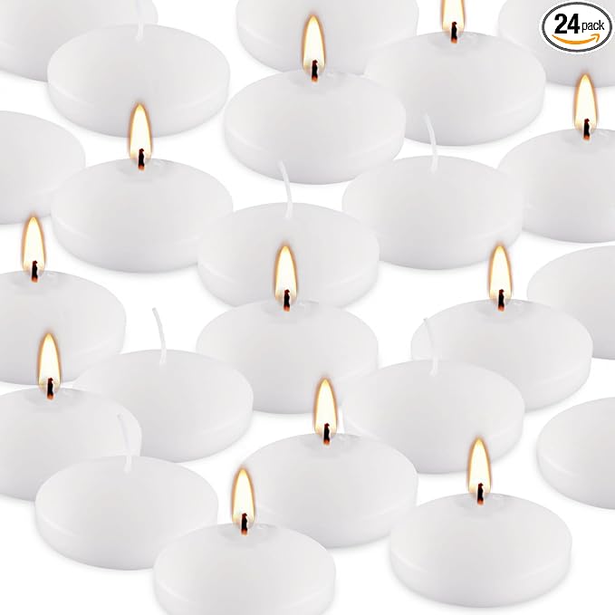 Set of 24， 3-inch Floating Candles, White Smoke-Free and odorless, Burning continuously for 8-9 Hours, Suitable for Valentine's Day, Weddings, Holidays, Home Decoration