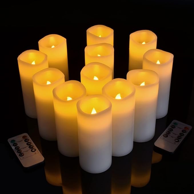 Flameless Candles Battery Operated Real Wax LED Candles Set of 12 Battery Operated Candle with Remote Control for Party Wedding Holiday Decoration (D 2.2" X H 5")
