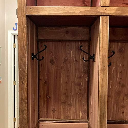 Claimed Corner Iron Scroll Coat Hooks - Wall Mounted Rustic Farmhouse Cast Iron DIY Coat Towel Hat Scarf Bag Hook - 5 Pack (Black)