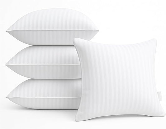 Oubonun 16 x 16 Throw Pillow Inserts, Firm and Fluffy Decorative Square Pillows for Couch Bed Sofa with Soft Cotton Cover White Cushion with Down Alternative Pack of 4