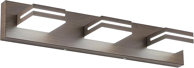 SineRise LED Modern Bathroom Vanity Light Fixtures (3-Light, 24-Inch), Brown Wood Painted Modern Acrylic Bathroom Wall Lighting Fixtures Over Mirror (Cool White 6000K)