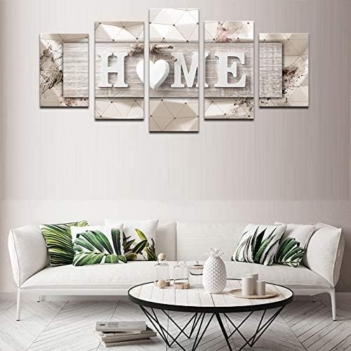 AWLXPHY Decor Home Sweet Home Canvas Wall Art Print Painting 5 Panels Framed for Living Room Decoration Modern Still Life Love Stretched Artwork Giclee Wedding Gift (Yellow, W60 x H30)